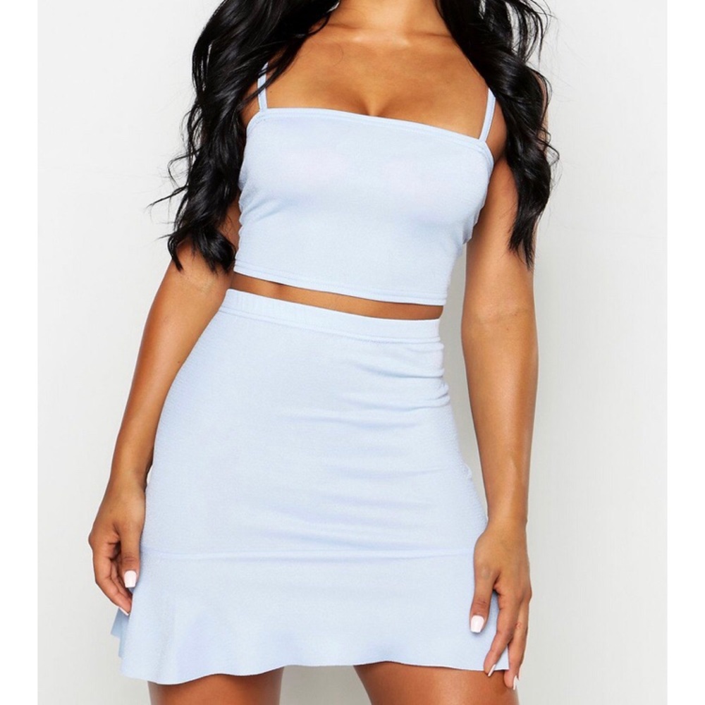 boohoo LILAC Crop Top & Skater Skirt Two-Piece Set